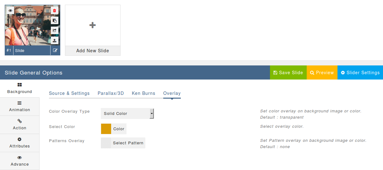 Slide Overlay Settings