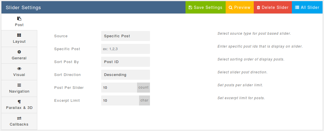 Specific Post Settings