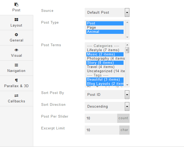 Post Slider Settings